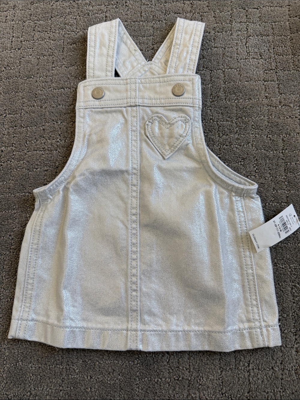 Old Navy Silver Metallic Heart Pinafore Overalls